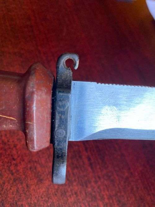 RUSSIAN MADE AKM 11 BAYONET-THE RUBBER SECTION ON THE SCABBARD PROVIDES A HAND GRIP WITH ELECTRICAL