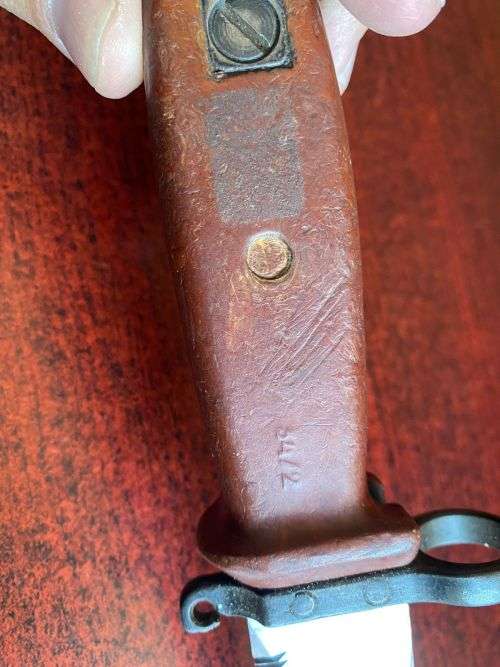 RUSSIAN MADE AKM 11 BAYONET-THE RUBBER SECTION ON THE SCABBARD PROVIDES A HAND GRIP WITH ELECTRICAL