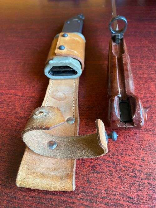 ROMANIAN MADE AKM BAYONET-RED GRIPS WITH MATCHING NUMBERS FOR BAYONET AND SCABBARD