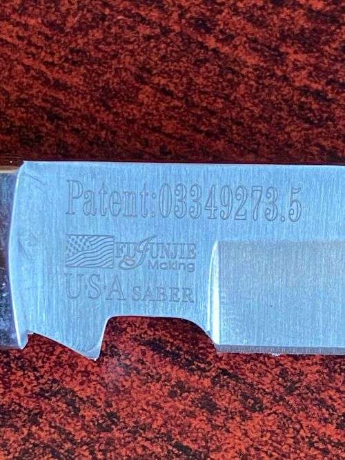 CFMH MARKINGS USA SABER,FOLDING KNIFE,WITH BONE INLAY HANDLE IN SHEATH-EXTENDED LENGTH 275MM