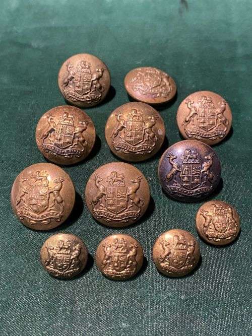 UNION COAT OF ARMS BRASS TUNIC BUTTONS-WORN FROM 1913-DIAMETER 25 MM FOR LARGE ONES AND 15 MM FOR SM