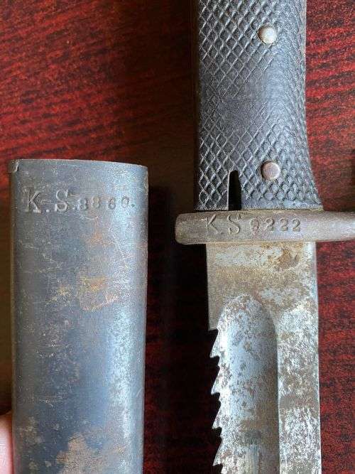 KS 98 BAYONET MADE BY ERFURT 1909-LEATHER GRIPS-ISSUED TO THE SCHUTZTRUPPE IN GERMAN SOUTH WEST AFRI