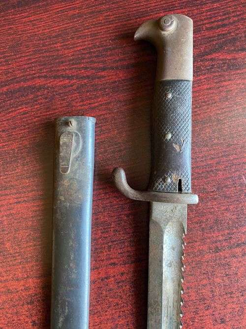 KS 98 BAYONET MADE BY ERFURT 1909-LEATHER GRIPS-ISSUED TO THE SCHUTZTRUPPE IN GERMAN SOUTH WEST AFRI