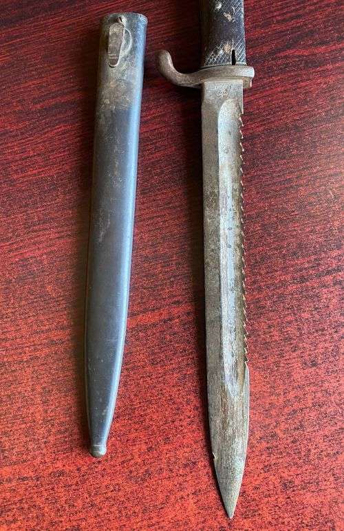 KS 98 BAYONET MADE BY ERFURT 1909-LEATHER GRIPS-ISSUED TO THE SCHUTZTRUPPE IN GERMAN SOUTH WEST AFRI