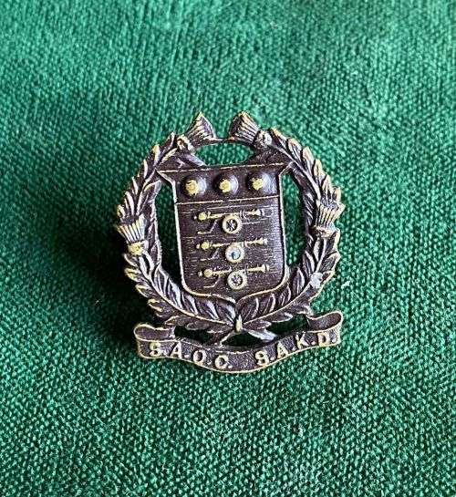 SA ORDNANCE CORPS COLLAR BADGE-WORN 1938-1942- 2 LUGS
