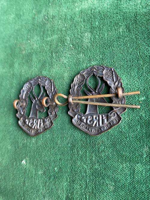 1ST RESERVE BRIGADE COLLAR BADGES-WORN 1940-1943-LUGS INTACT
