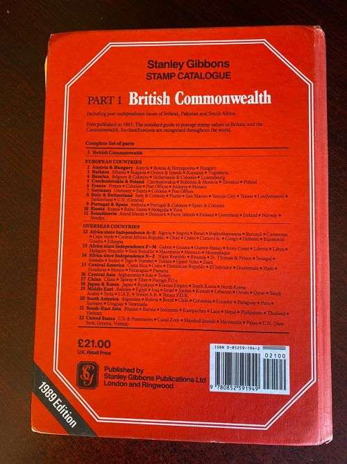 STANLEY GIBBONS STAMP CATALOGUE PART 1 BRITISH COMMONWEALTH-1989 EDITION-USED BUT GOOD CONDITION
