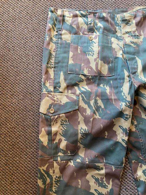 TRANSKEI DEFENCE FORCE CAMO TROUSERS-SIZE 36 WITH PIPE LENGTH OF 72CM-NO TAGS OR PRINTING INSIDE-CON
