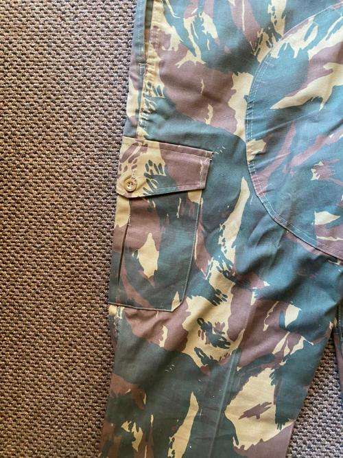TRANSKEI DEFENCE FORCE CAMO TROUSERS-SIZE 36 WITH PIPE LENGTH OF 72CM-NO TAGS OR PRINTING INSIDE-CON