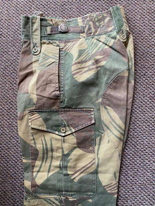RHODESIA CAMO TROUSERS -SIZE 32 WITH PIPE LENGTH OF 71 CM,POCKETS ON BOTH SIDES AND REINFORCED BACK