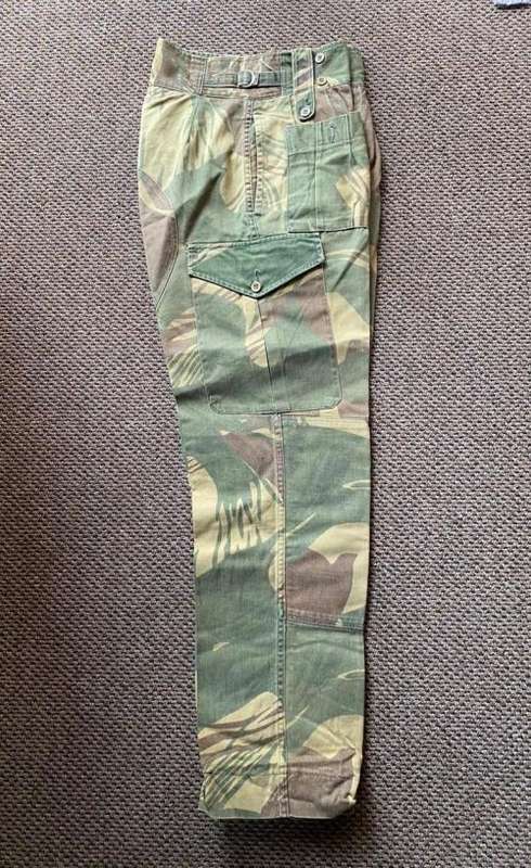 RHODESIA CAMO TROUSERS -SIZE 32 WITH PIPE LENGTH OF 71 CM,POCKETS ON BOTH SIDES AND REINFORCED BACK
