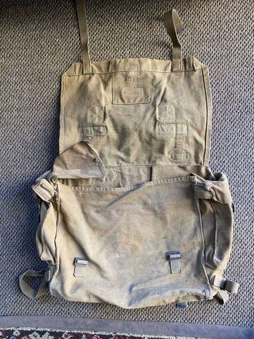 RHODESIA PATTERN 63 WEBBING LARGE BACK PACK-STAMPED L.B. &D.I.F.-USED BUT GOOD CONDITION