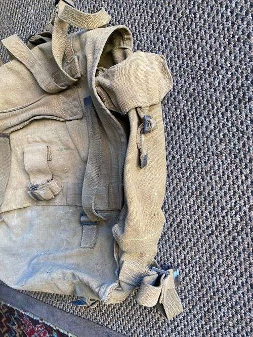 RHODESIA PATTERN 63 WEBBING LARGE BACK PACK-STAMPED L.B. &D.I.F.-USED BUT GOOD CONDITION
