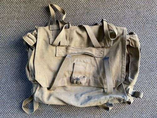 RHODESIA PATTERN 63 WEBBING LARGE BACK PACK-STAMPED L.B. &D.I.F.-USED BUT GOOD CONDITION