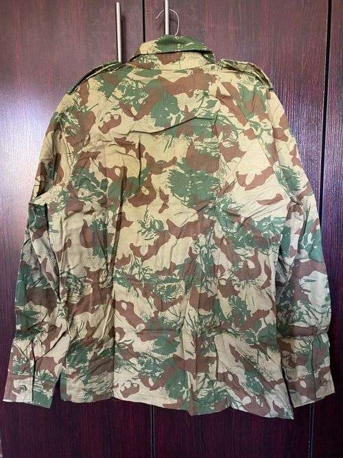 POLICE TASK FORCE 2ND PATTERN CAMO BUSH JACKET-LABELLED AND DATED 1989-MADE BY PROTEA SIZE SMALL BUT