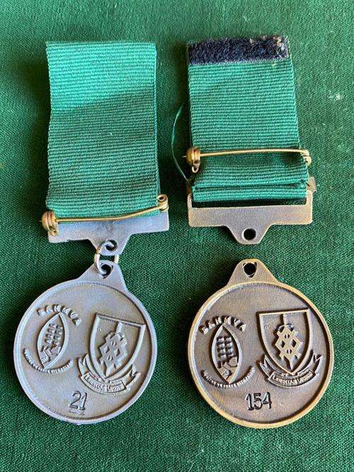2X MEDALS FOR GRATITUDE TO JOHANNESBURG`S MILITARY VETERANS-BOTH ARE NUMBERED