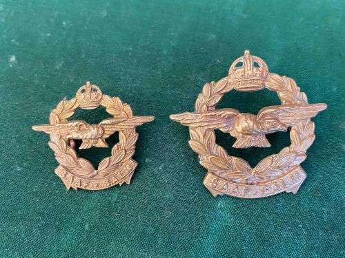 SAAF BRASS CAP BADGE AND ONE COLLAR USED FROM 1933- LUGS INTACT