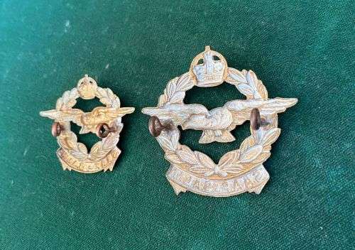 SAAF BRASS CAP BADGE AND ONE COLLAR USED FROM 1933- LUGS INTACT