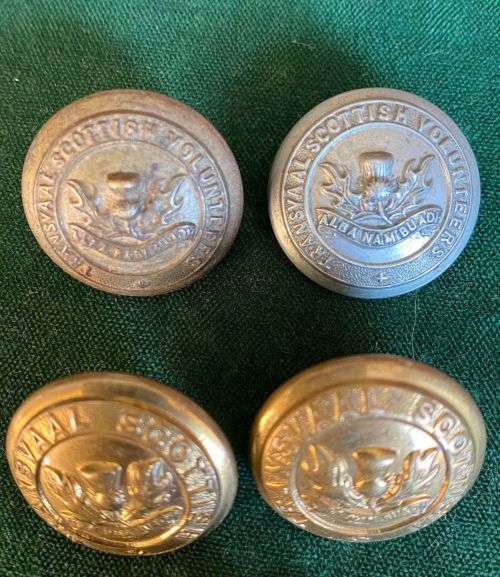 3X TRANSVAAL SCOTTISH AND 2X TRANSVAAL SCOTTISH VOLUNTEERS TUNIC BUTTONS-SOLD TOGETHER