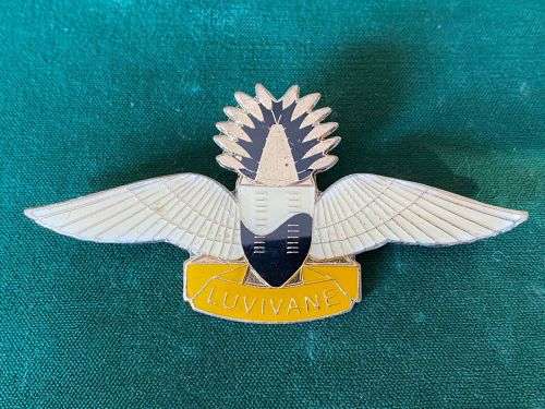 SWAZILAND INSTRUCTOR PARACHUTE WING-WHITE WINGS WITH GOLD,CENTRE CROWN- 2 PINS