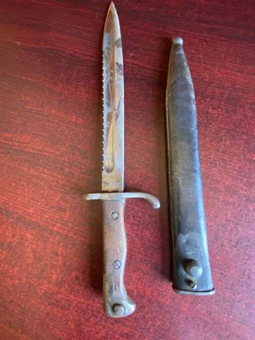 GERMAN 1918 MAUSER BAYONET,MODIFIED BY TURKISH MILITARY-OVERALL LENGTH 37,5CM-BROUGHT BACK FROM AFGH
