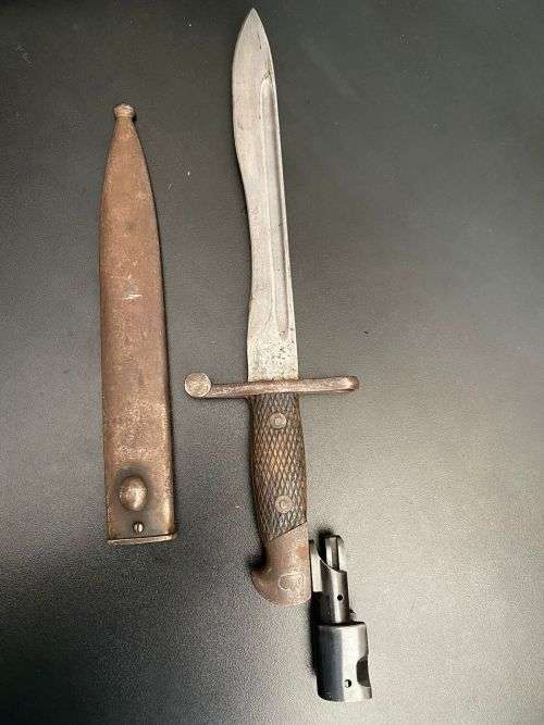SPANISH 1893-1943 MAUSER BAYONET-BOLA BLADE AND COMES WITH ADAPTER FOR MAUSER RIFLE-OVERALL LENGTH 3