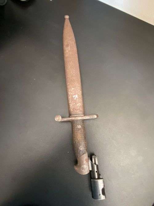 SPANISH 1893-1943 MAUSER BAYONET-BOLA BLADE AND COMES WITH ADAPTER FOR MAUSER RIFLE-OVERALL LENGTH 3