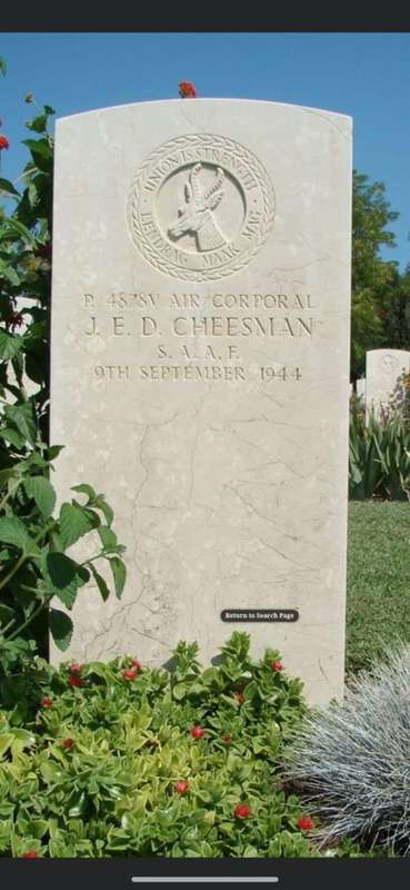 SAAF WW2 DEATH PLAQUE TO CPL. J.E.D. CHEESMAN,SEE PICS FOR INFO PLEASE,HIS BROTHER A SPITFIRE PILOT