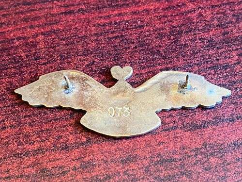LESOTHO DEFENCE FORCE FREEFALL PARACHUTE WING-NUMBERED NO 73-GILDING METAL WINGS WITH RED ENAMEL CEN