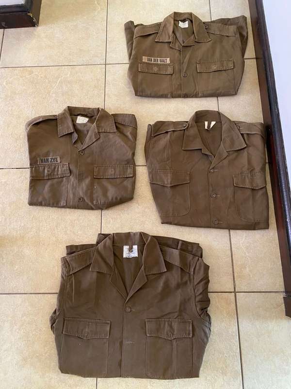 SADF BORDER WAR PERIOD NUTRIA SHIRT-4 SOLD TOGETHER-LONG SLEEVE-MEDIUM TO LARGE SIZE- USED BUT GOOD