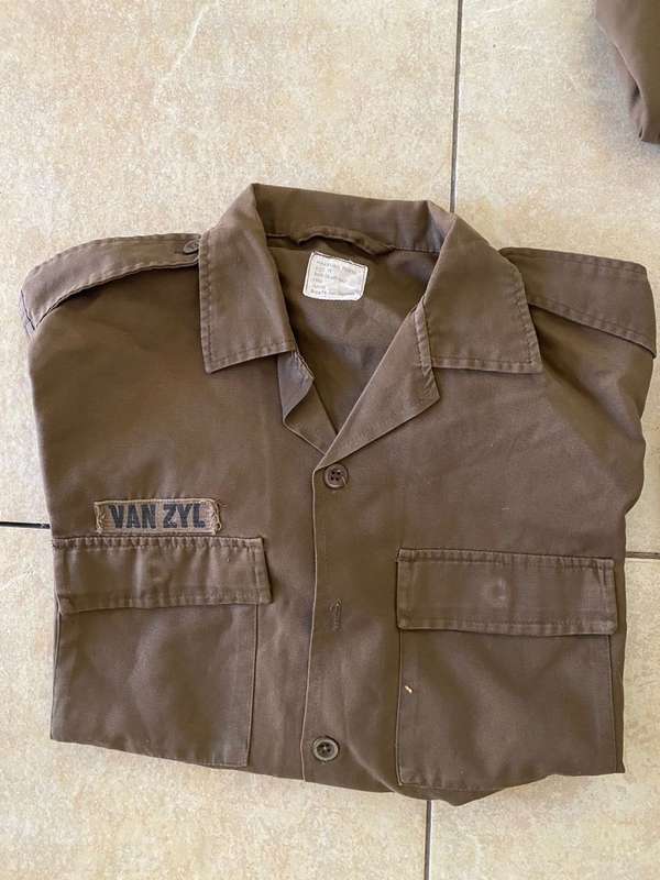 SADF BORDER WAR PERIOD NUTRIA SHIRT-4 SOLD TOGETHER-LONG SLEEVE-MEDIUM TO LARGE SIZE- USED BUT GOOD