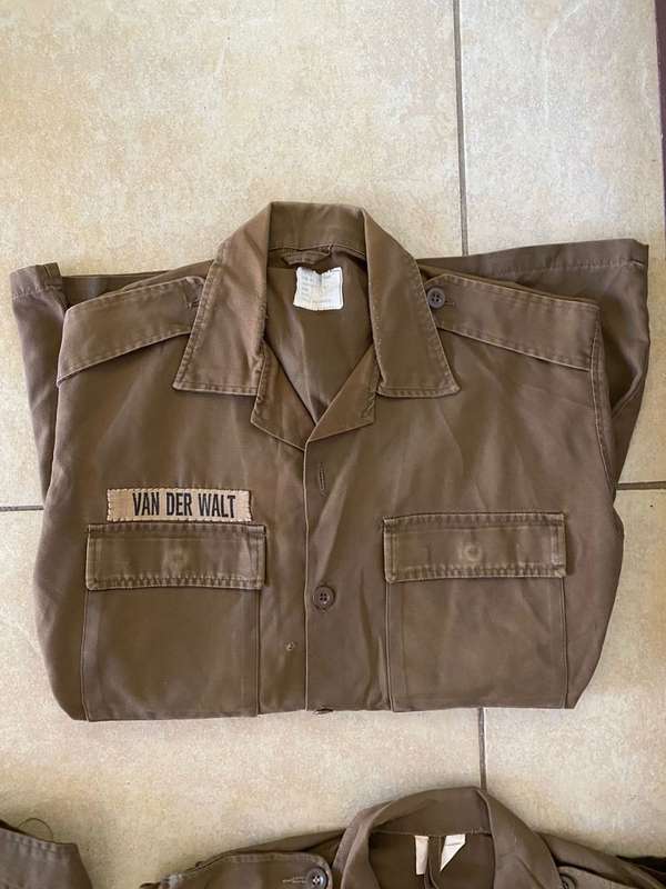 SADF BORDER WAR PERIOD NUTRIA SHIRT-4 SOLD TOGETHER-LONG SLEEVE-MEDIUM TO LARGE SIZE- USED BUT GOOD