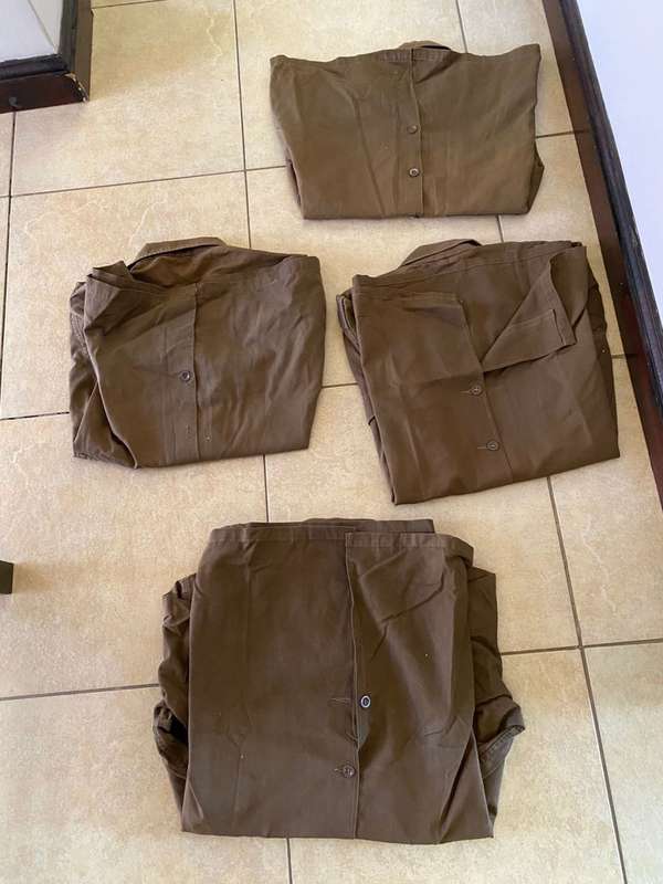 SADF BORDER WAR PERIOD NUTRIA SHIRT-4 SOLD TOGETHER-LONG SLEEVE-MEDIUM TO LARGE SIZE- USED BUT GOOD
