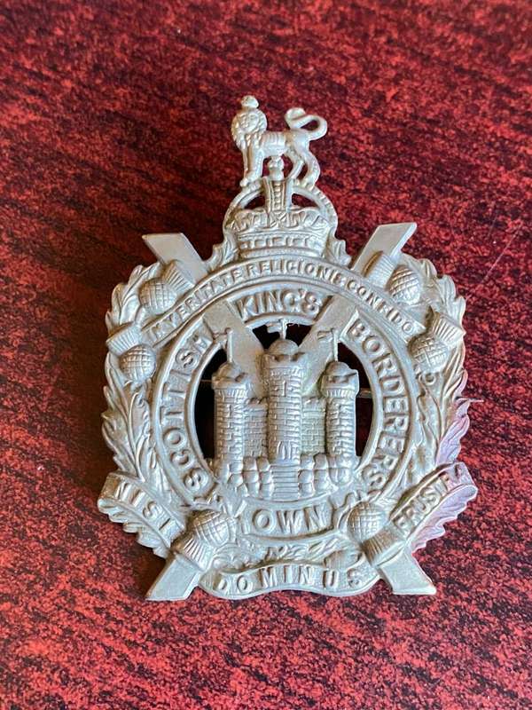 KINGS OWN SCOTTISH BORDERERS CAP BADGE- STICK PIN- COMPLETE