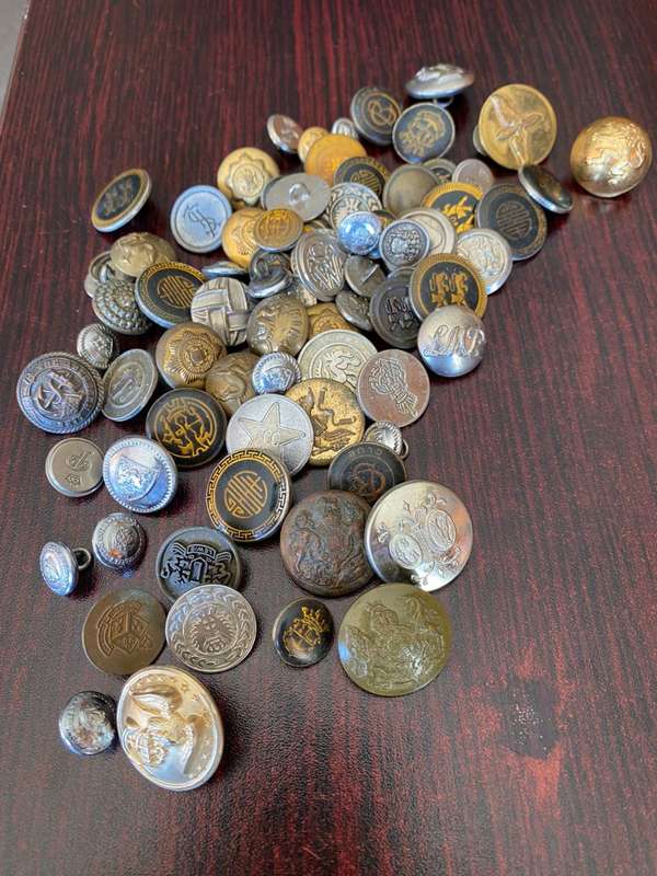 LARGE SELECTION OF INTERNATIONAL MILITARY BUTTONS-SOLD TOGETHER 74 IN TOTAL