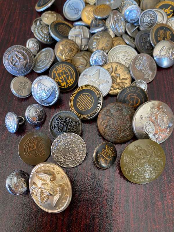 LARGE SELECTION OF INTERNATIONAL MILITARY BUTTONS-SOLD TOGETHER 74 IN TOTAL
