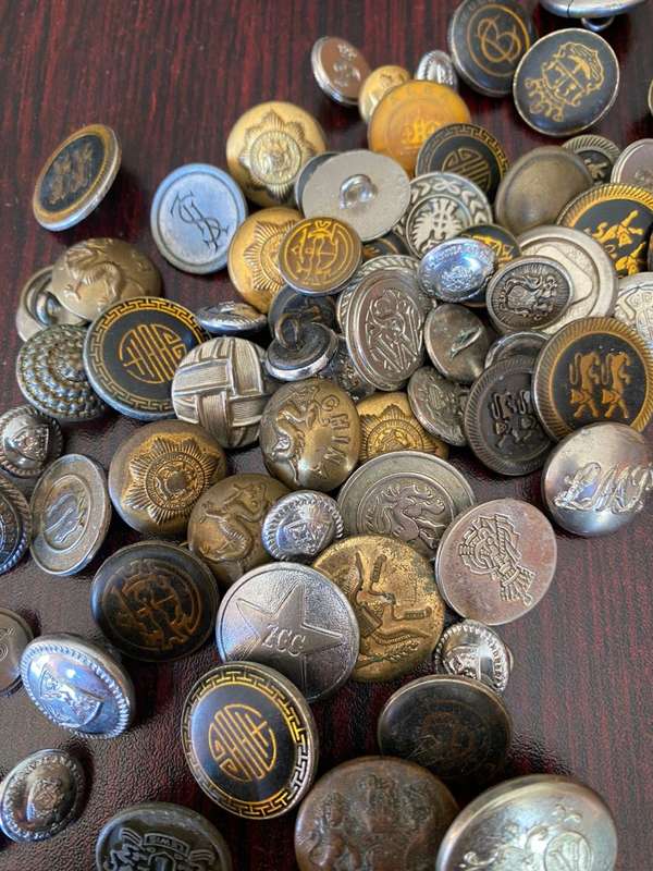 LARGE SELECTION OF INTERNATIONAL MILITARY BUTTONS-SOLD TOGETHER 74 IN TOTAL