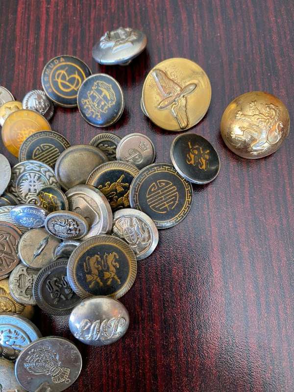 LARGE SELECTION OF INTERNATIONAL MILITARY BUTTONS-SOLD TOGETHER 74 IN TOTAL