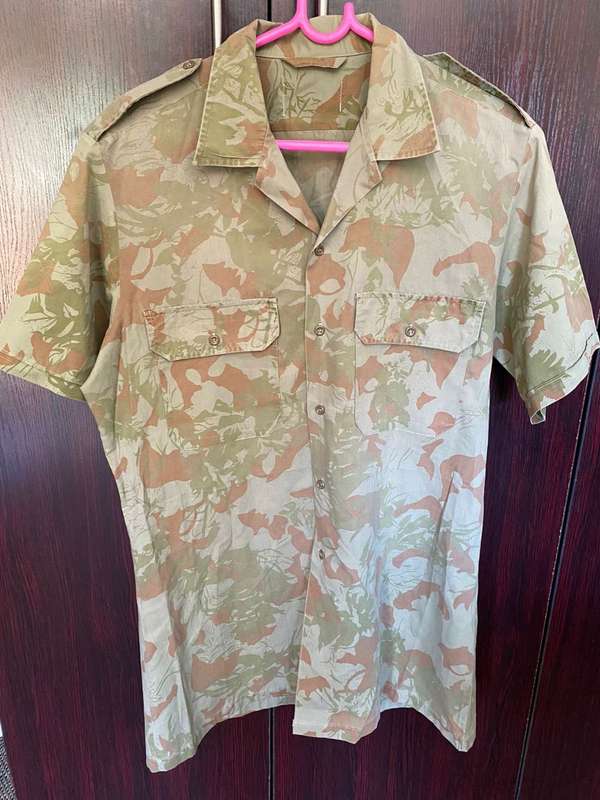 POLICE TASK FORCE 2ND PATTERN CAMO,SHORT SLEEVE SHIRT-WORN BUT GOOD-AL BUTTONS COMPLETE