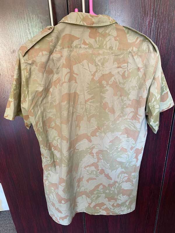 POLICE TASK FORCE 2ND PATTERN CAMO,SHORT SLEEVE SHIRT-WORN BUT GOOD-AL BUTTONS COMPLETE