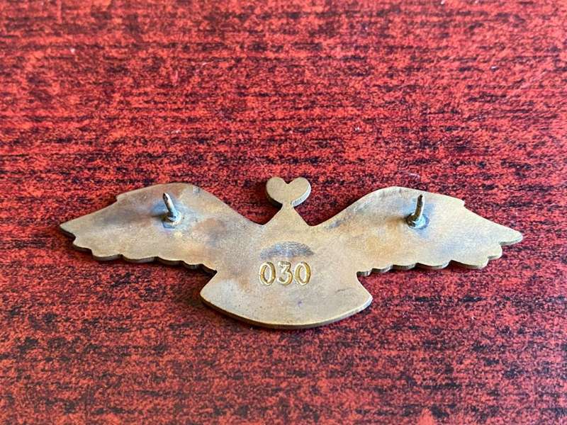 LESOTHO DEFENCE FORCE DISPATCHER PARACHUTE WING-NUMBERED NO 30-GILDING METAL WINGS WITH ENAMEL CENTR