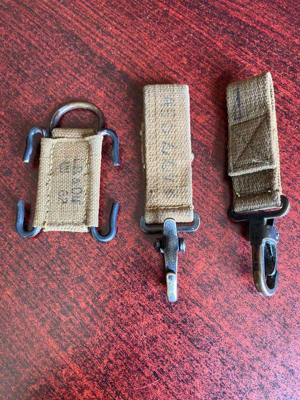 RHODESIAN PATTERN 63 WEBBING CLIPS-3 SOLD TOGETHER- 1 HAS MAKERS STAMP