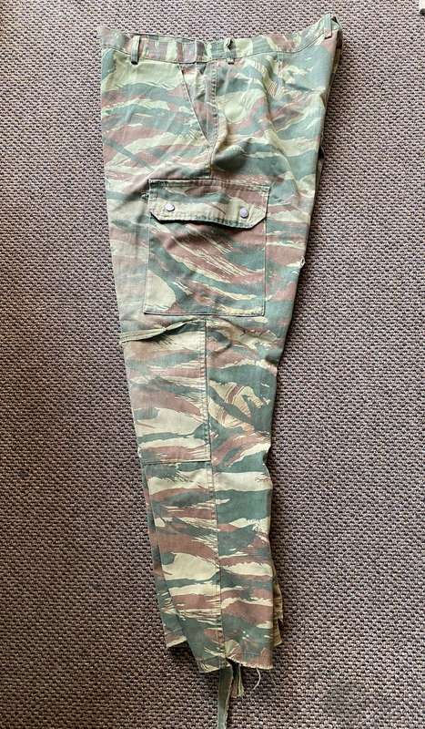 BATTLE WORN-ORIGINAL PORTUGUESE LIZARD PATTERN,CAMO TROUSERS-SIZE 32-PIPE LENGTH 73CM-USED BUT GOOD-