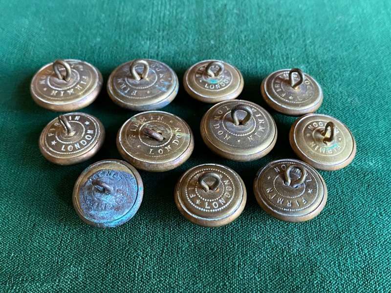 RHODESIA BRASS TUNIC BUTTONS-11 IN TOTAL-WORN 1942-54-DIAMETER 22 AND 18 MM