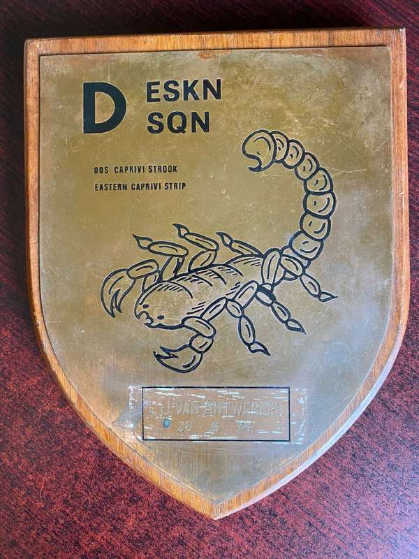 D ESKN-OOS CAPRIVI STROOK PLAQUE-ENGRAVED L.J. VAN ANTWERPEN 28/06/74-RHODESIAN