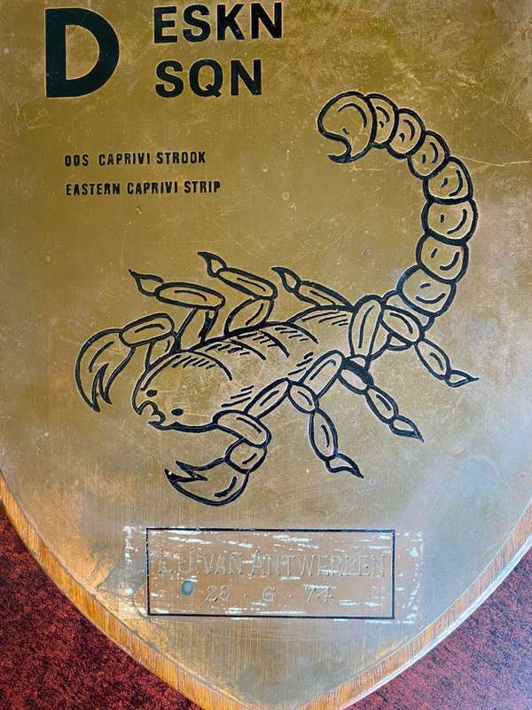 D ESKN-OOS CAPRIVI STROOK PLAQUE-ENGRAVED L.J. VAN ANTWERPEN 28/06/74-RHODESIAN