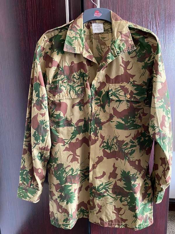 POLICE TASK FORCE 2ND PATTERN CAMO LONG SLEEVE SHIRT-SIZE LARGE TO EXTRA LARGE-MEASURES 65CM ARMPIT