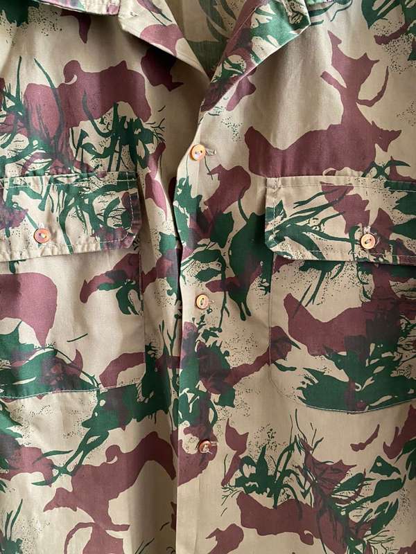 POLICE TASK FORCE 2ND PATTERN CAMO LONG SLEEVE SHIRT-SIZE LARGE TO EXTRA LARGE-MEASURES 65CM ARMPIT