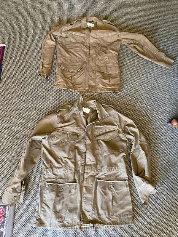2X SADF BUSH JACKETS-SOLD TOGETHER-BORDER WAR PERIOD-SIZE MEDIUM AND LARGE-BOTH USED BUT IN GOOD CO