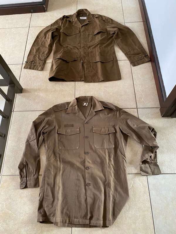SADF BORDER WAR PERIOD BUSH JACKET A SIZE MEDIU-57 CM ARMPIT TO ARMPIT AND LONG SLEEVE SHIRT ALSO S